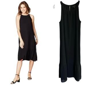 J. Jill Wearever Black Halter‎ Shift Ruffle Dress - Midi Length S